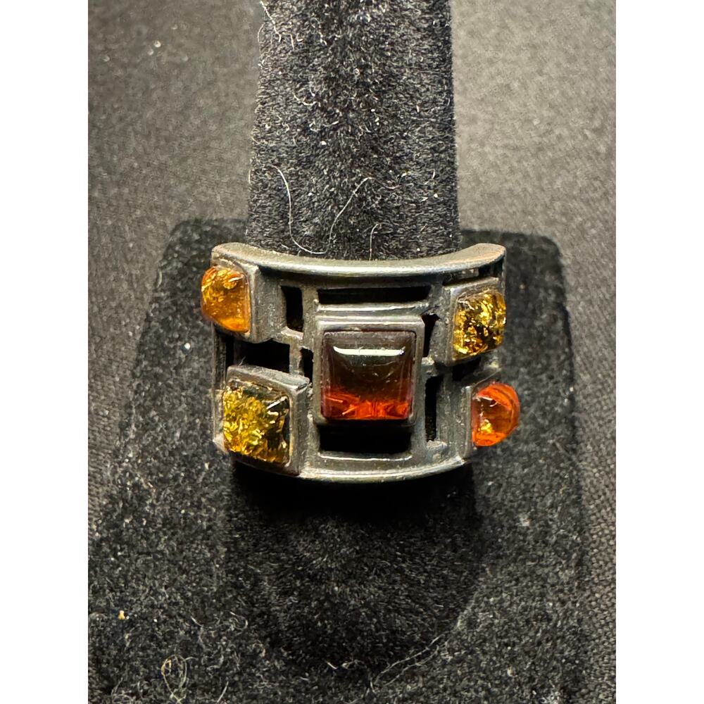 925 Silver 5 Shades of Amber Size 7 Cut Out Ring - Picture 2 of 5